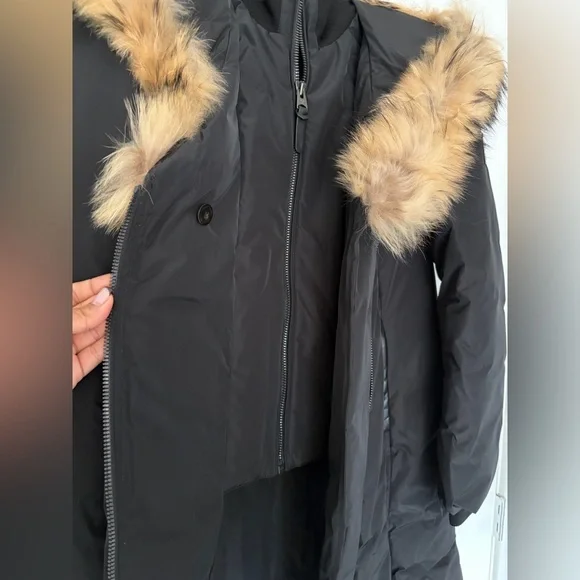 Mackage Charcoal Puffer Jacket with Fur Detail